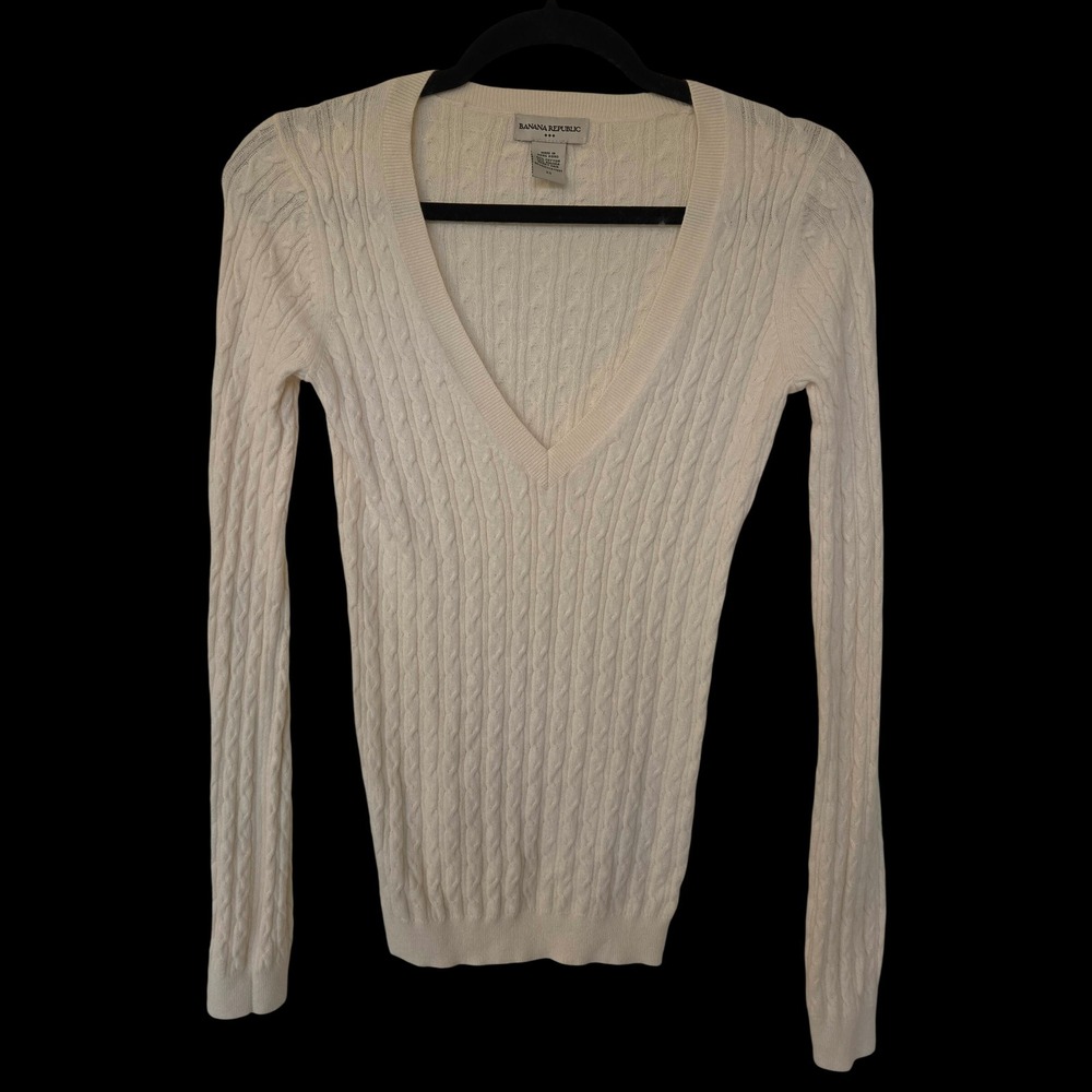 Banana Republic Cable Knit Angora Cotton Fisherman Sweater XS Old Money Preppy